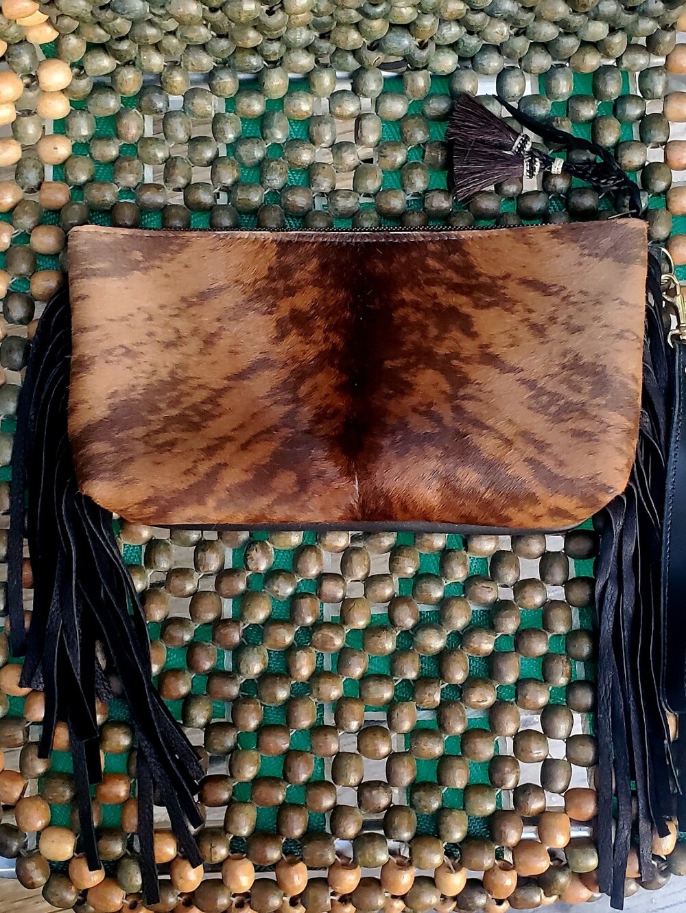 MW Cowhide Designs trendy cowhide and leather zippered purse 11"x6"